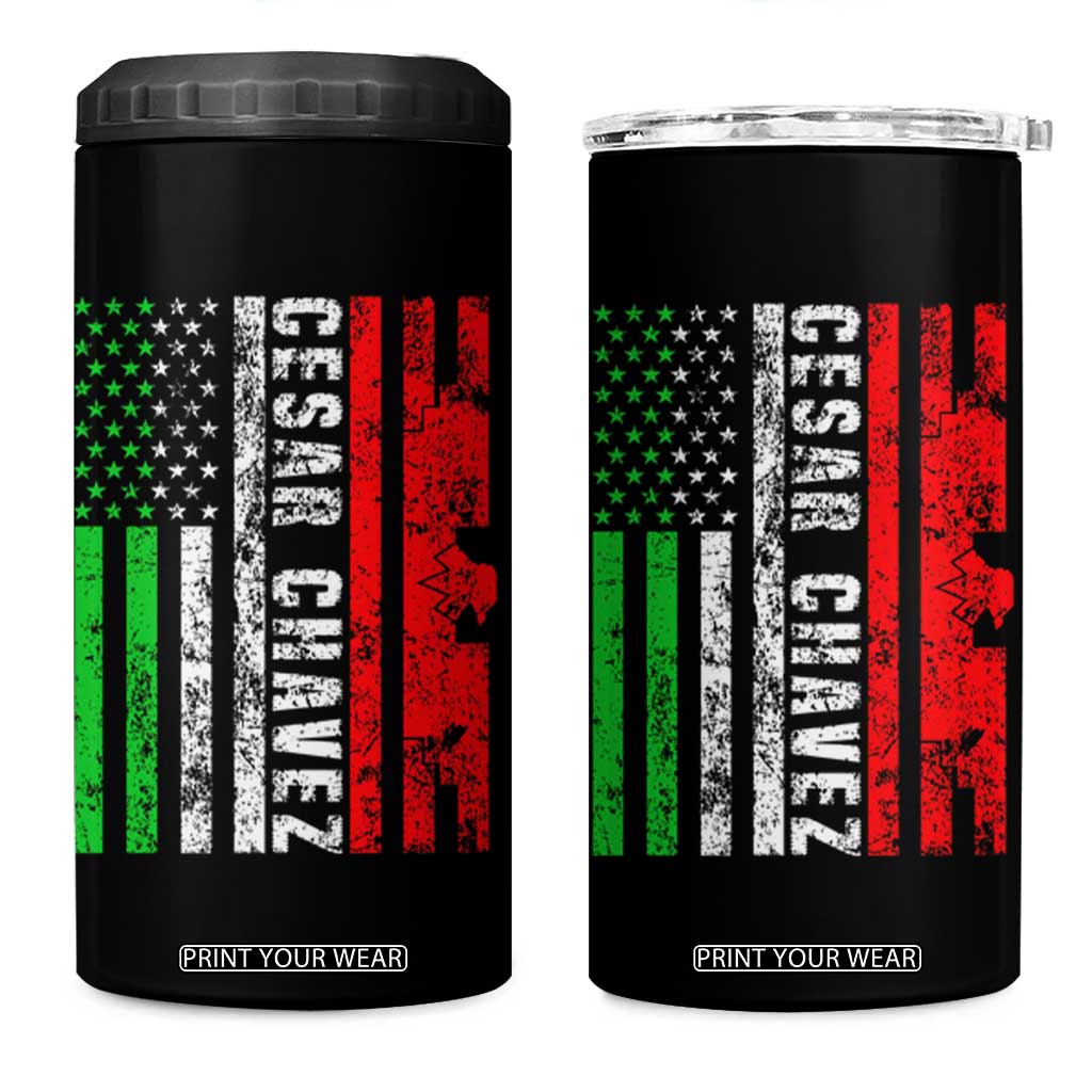 Cesar Chavez 4 in 1 Can Cooler Tumbler American Mexican Flag Patriotic Mexico Distressed TS02 One Size: 16 oz Black Print Your Wear
