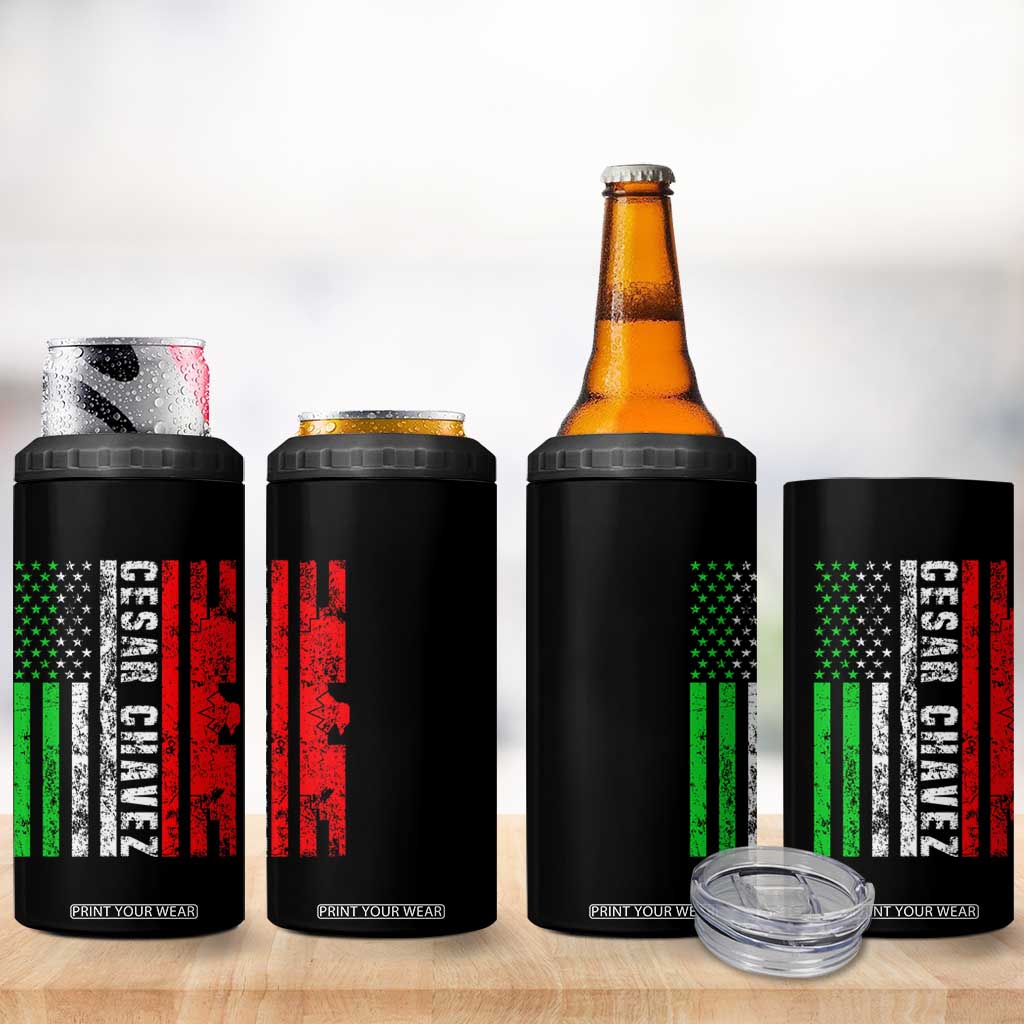 Cesar Chavez 4 in 1 Can Cooler Tumbler American Mexican Flag Patriotic Mexico Distressed TS02 Print Your Wear