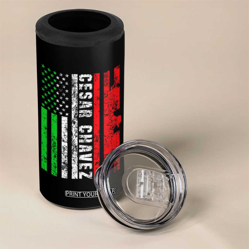 Cesar Chavez 4 in 1 Can Cooler Tumbler American Mexican Flag Patriotic Mexico Distressed TS02 Print Your Wear