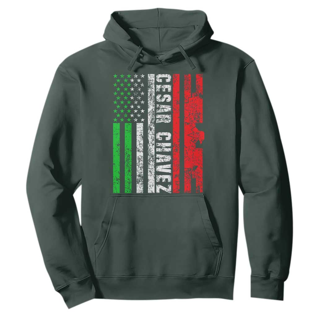 Cesar Chavez Hoodie American Mexican Flag Patriotic Mexico Distressed TS02 Dark Forest Green Print Your Wear