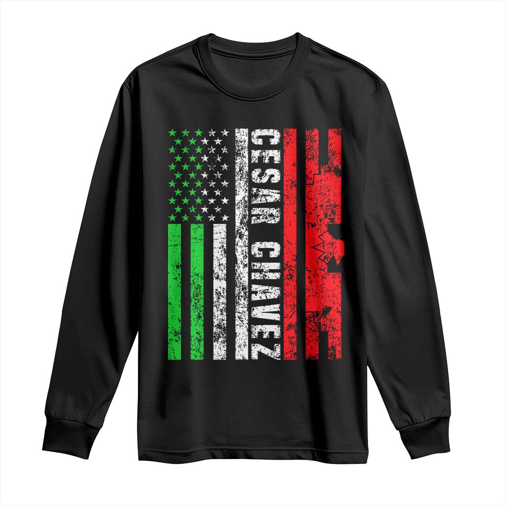 Cesar Chavez Long Sleeve Shirt American Mexican Flag Patriotic Mexico Distressed TS02 Black Print Your Wear