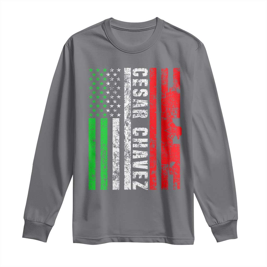 Cesar Chavez Long Sleeve Shirt American Mexican Flag Patriotic Mexico Distressed TS02 Charcoal Print Your Wear