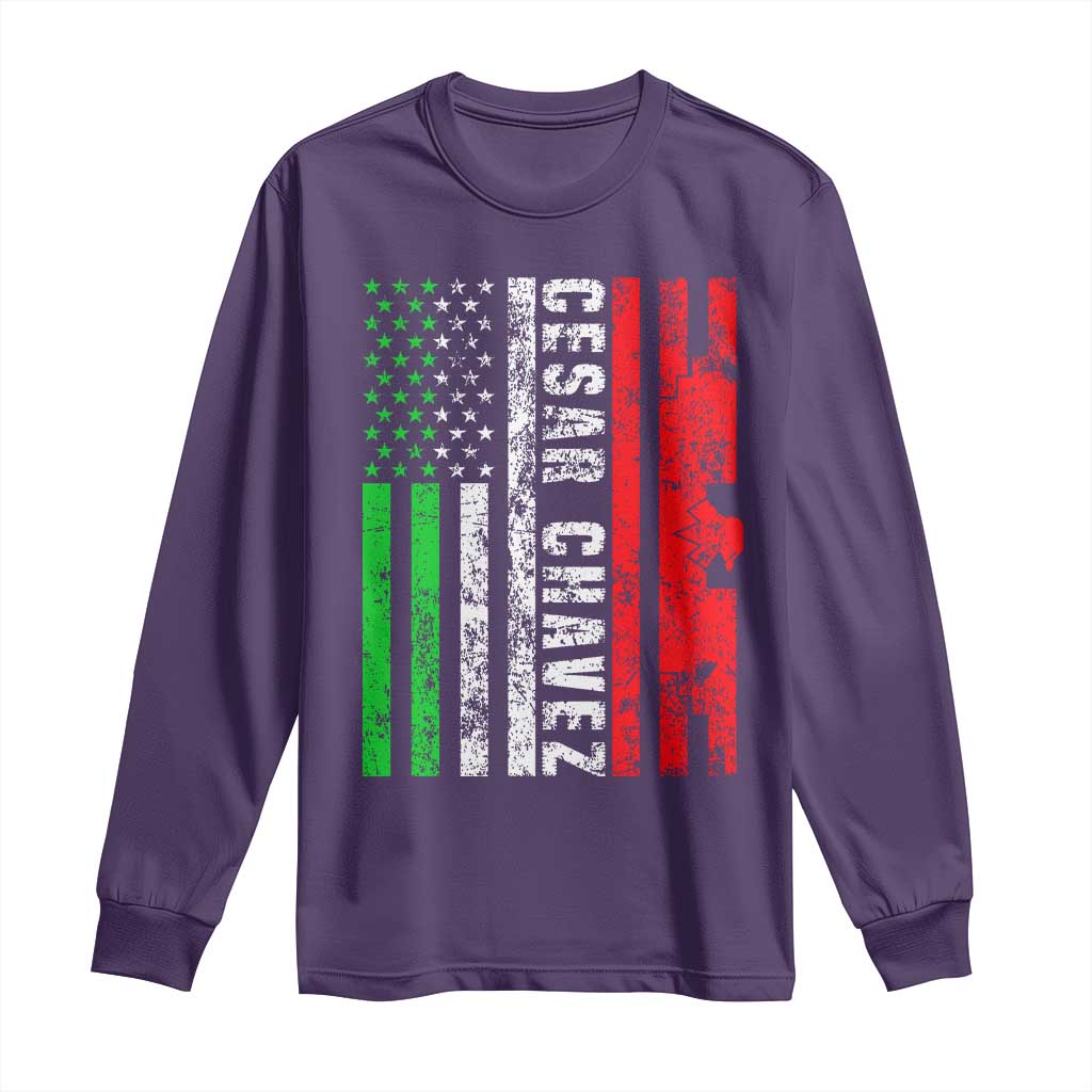 Cesar Chavez Long Sleeve Shirt American Mexican Flag Patriotic Mexico Distressed TS02 Purple Print Your Wear