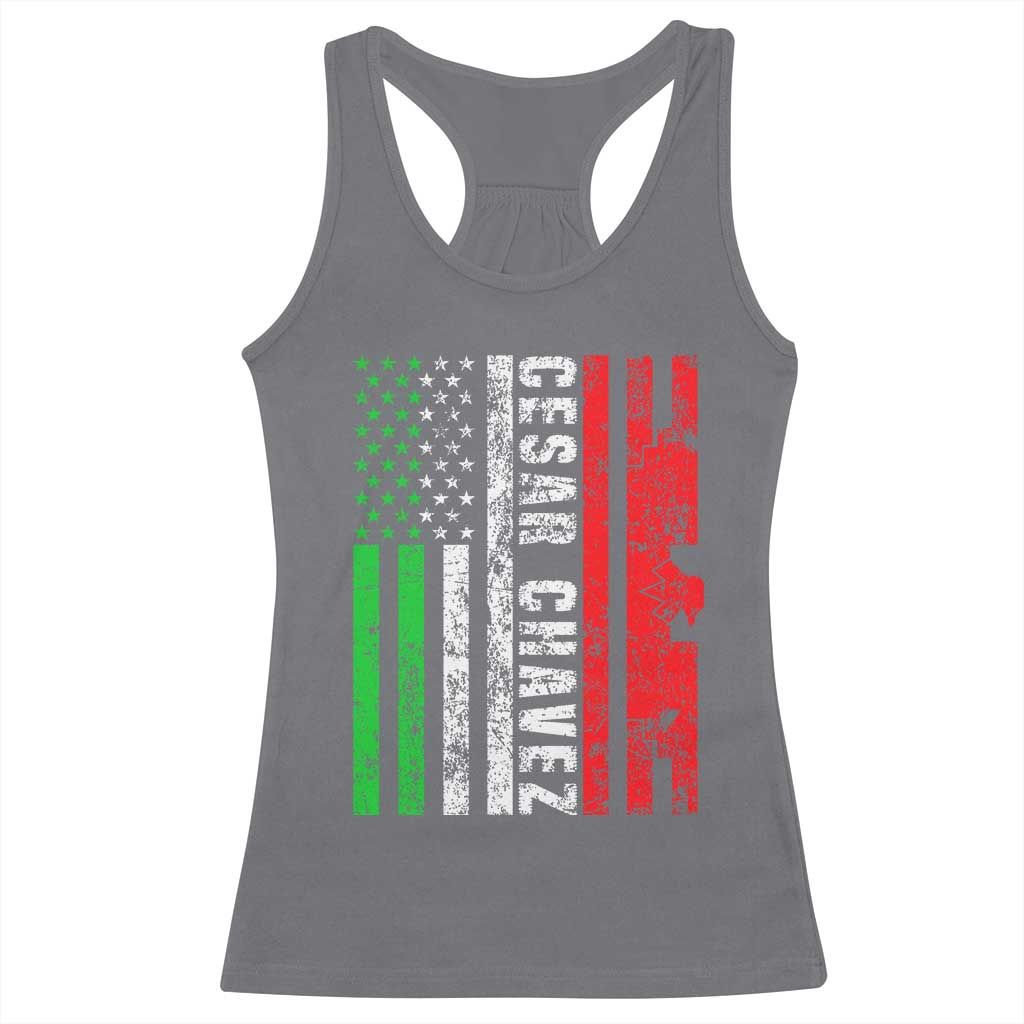 Cesar Chavez Racerback Tank Top American Mexican Flag Patriotic Mexico Distressed TS02 Charcoal Print Your Wear
