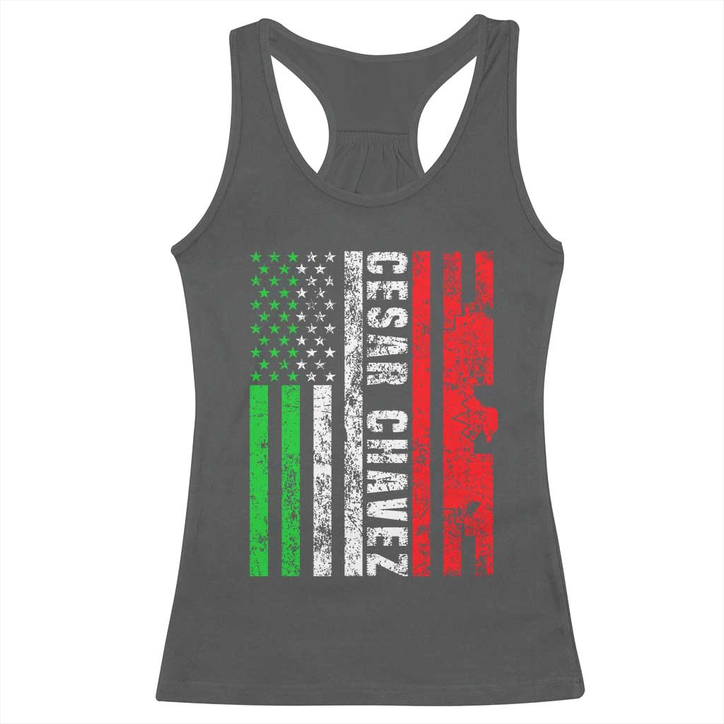 Cesar Chavez Racerback Tank Top American Mexican Flag Patriotic Mexico Distressed TS02 Dark Heather Print Your Wear