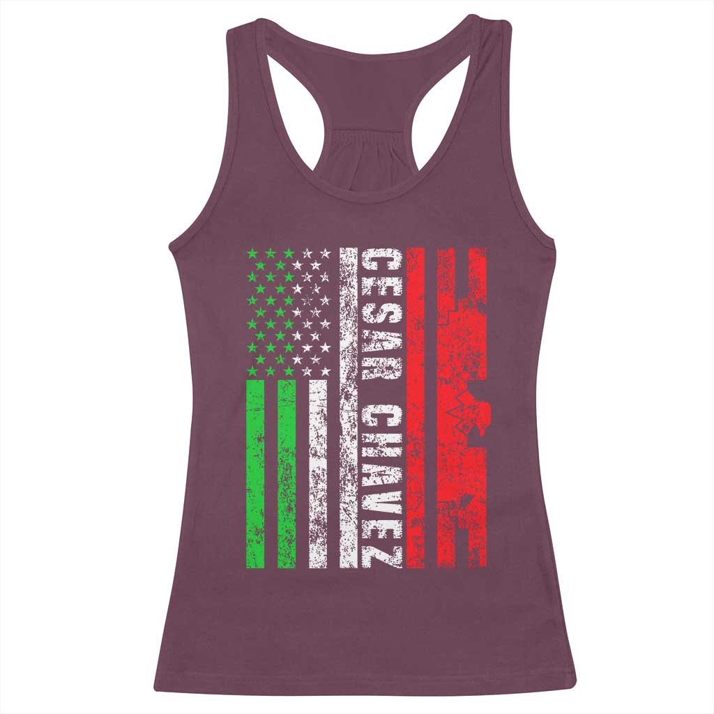 Cesar Chavez Racerback Tank Top American Mexican Flag Patriotic Mexico Distressed TS02 Maroon Print Your Wear