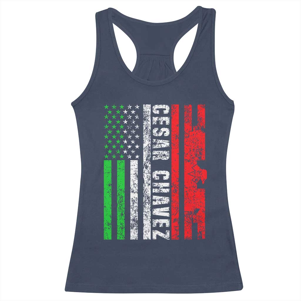 Cesar Chavez Racerback Tank Top American Mexican Flag Patriotic Mexico Distressed TS02 Navy Print Your Wear