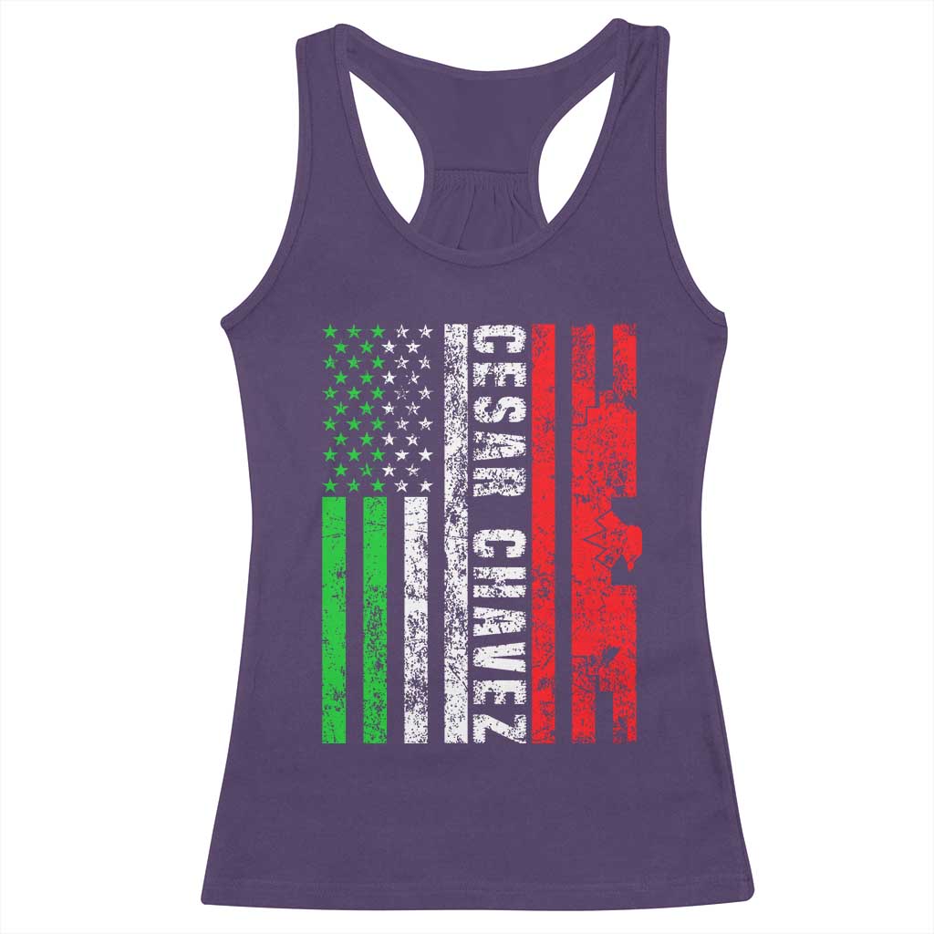Cesar Chavez Racerback Tank Top American Mexican Flag Patriotic Mexico Distressed TS02 Purple Print Your Wear