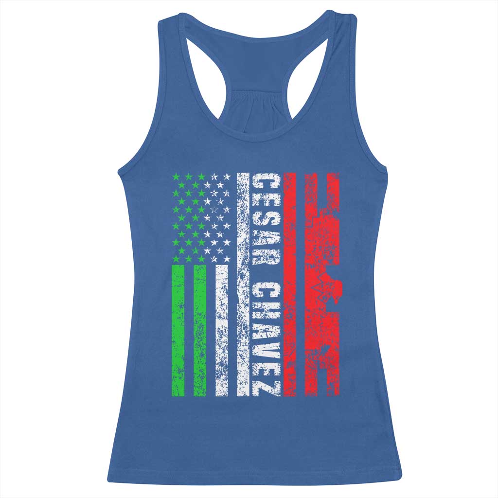 Cesar Chavez Racerback Tank Top American Mexican Flag Patriotic Mexico Distressed TS02 Royal Blue Print Your Wear