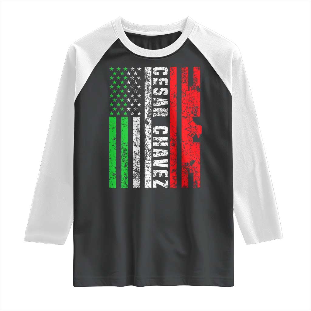 Cesar Chavez Raglan Shirt American Mexican Flag Patriotic Mexico Distressed TS02 Black White Print Your Wear