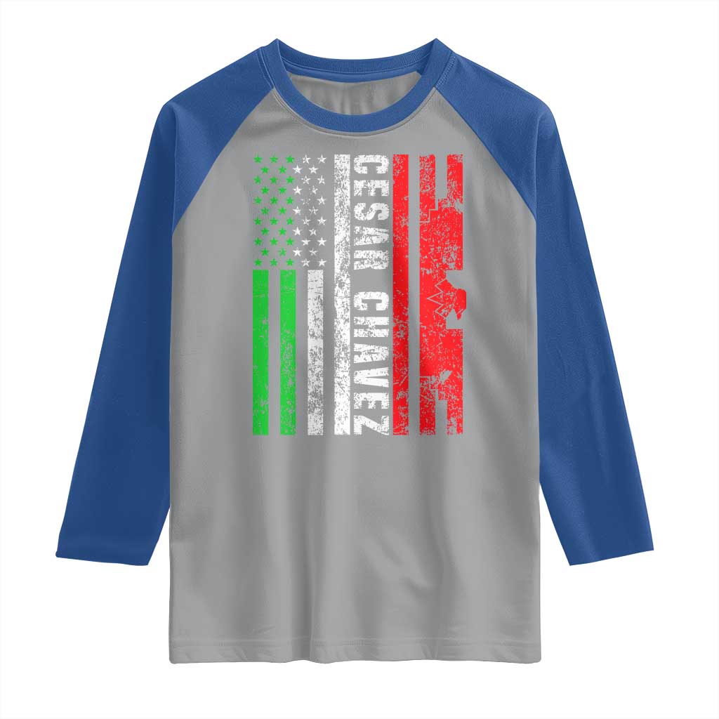 Cesar Chavez Raglan Shirt American Mexican Flag Patriotic Mexico Distressed TS02 Sport Gray Royal Print Your Wear