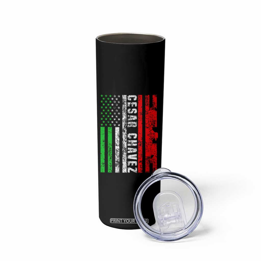 Cesar Chavez Skinny Tumbler American Mexican Flag Patriotic Mexico Distressed TS02 Print Your Wear