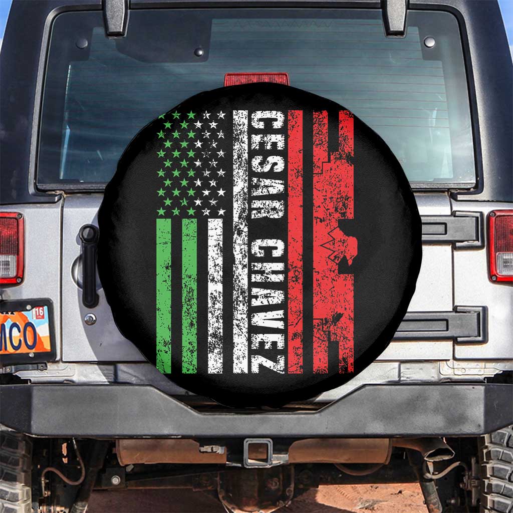 Cesar Chavez Spare Tire Cover American Mexican Flag Patriotic Mexico Distressed TS02 No hole Black Print Your Wear