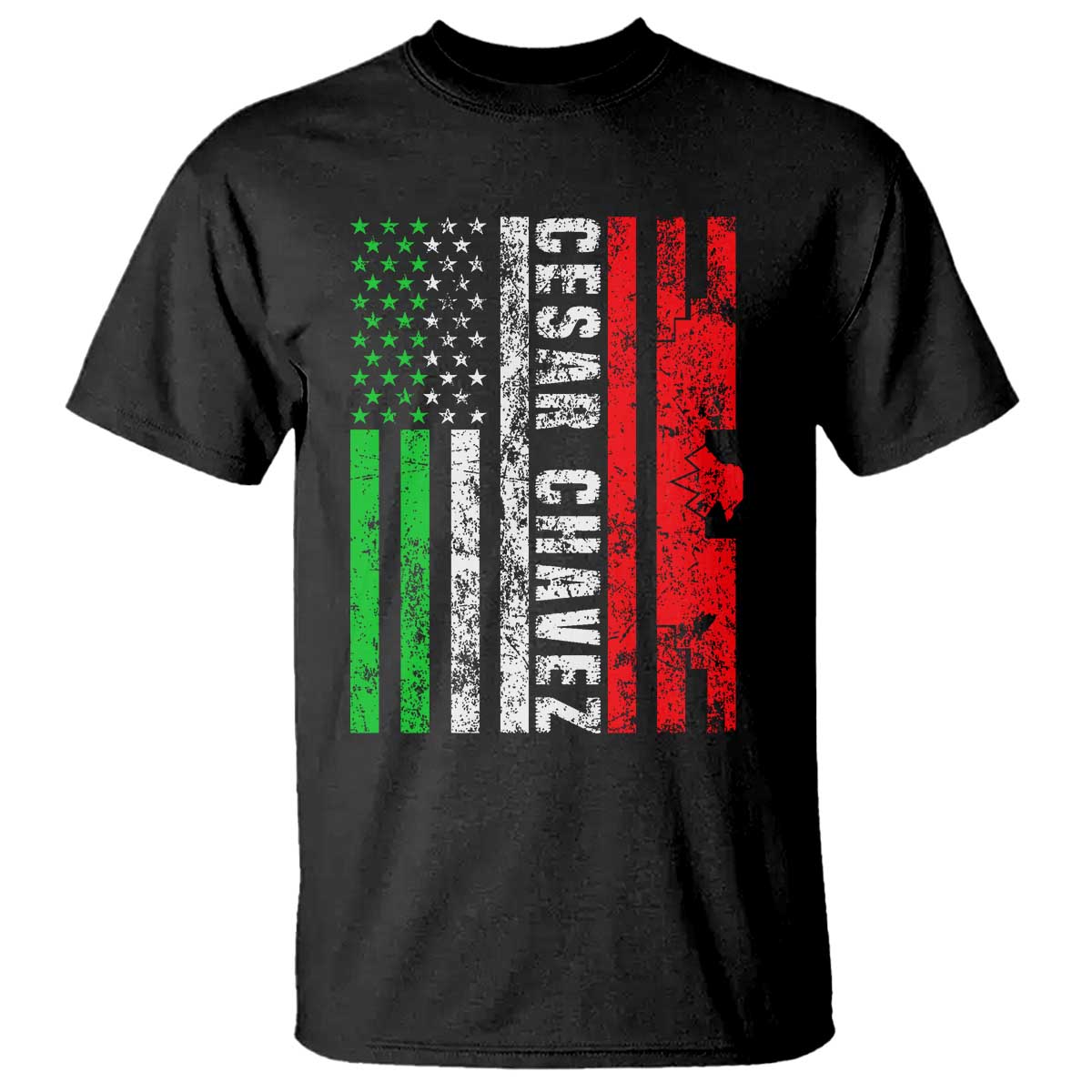 Cesar Chavez T Shirt American Mexican Flag Patriotic Mexico Distressed TS02 Black Print Your Wear
