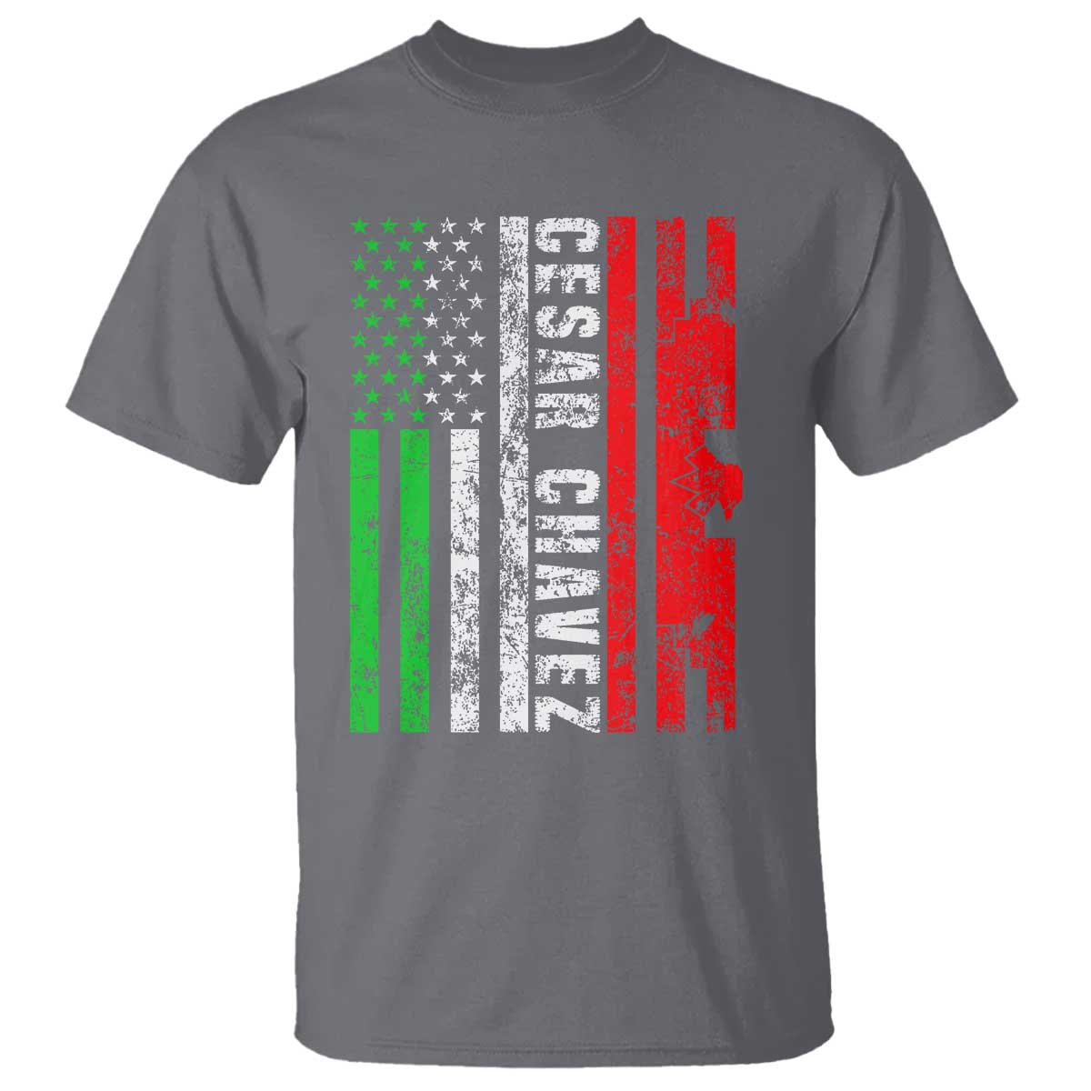 Cesar Chavez T Shirt American Mexican Flag Patriotic Mexico Distressed TS02 Charcoal Print Your Wear