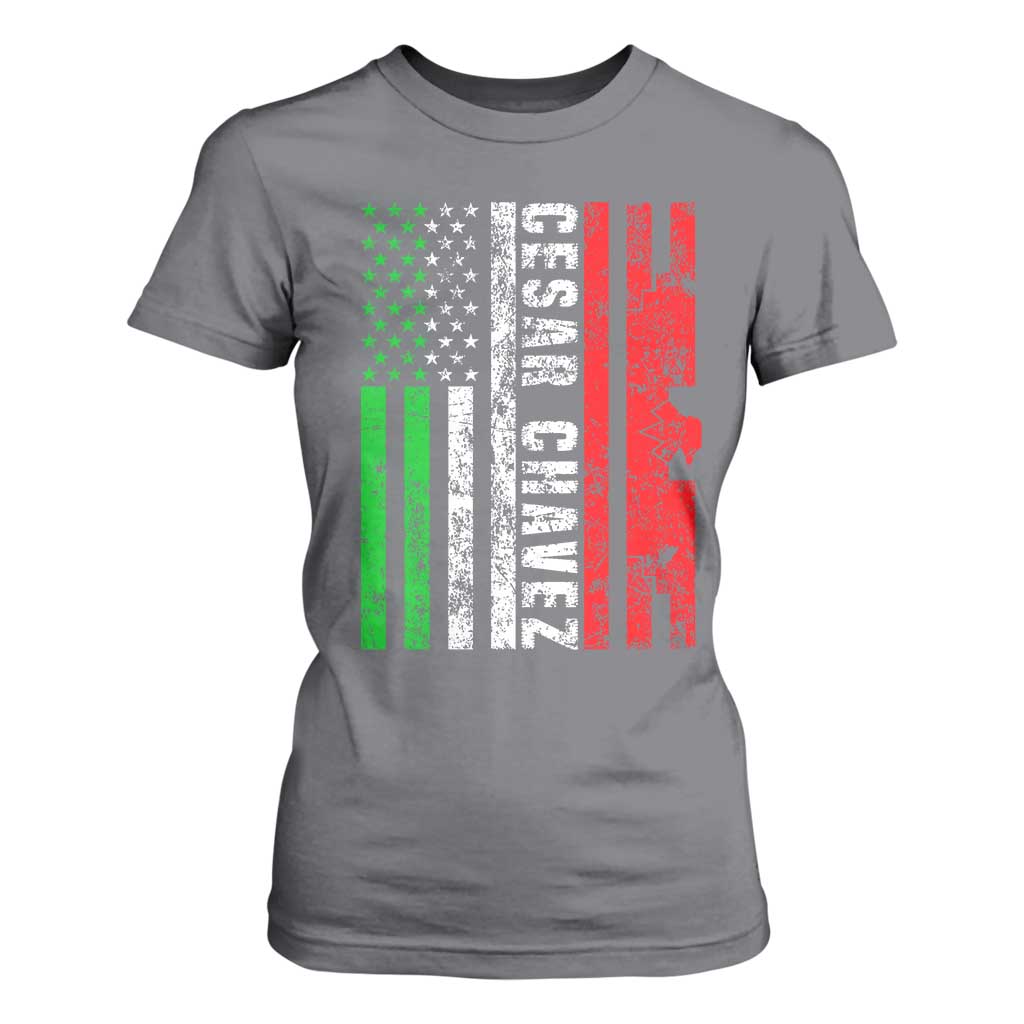 Cesar Chavez T Shirt For Women American Mexican Flag Patriotic Mexico Distressed TS02 Charcoal Print Your Wear