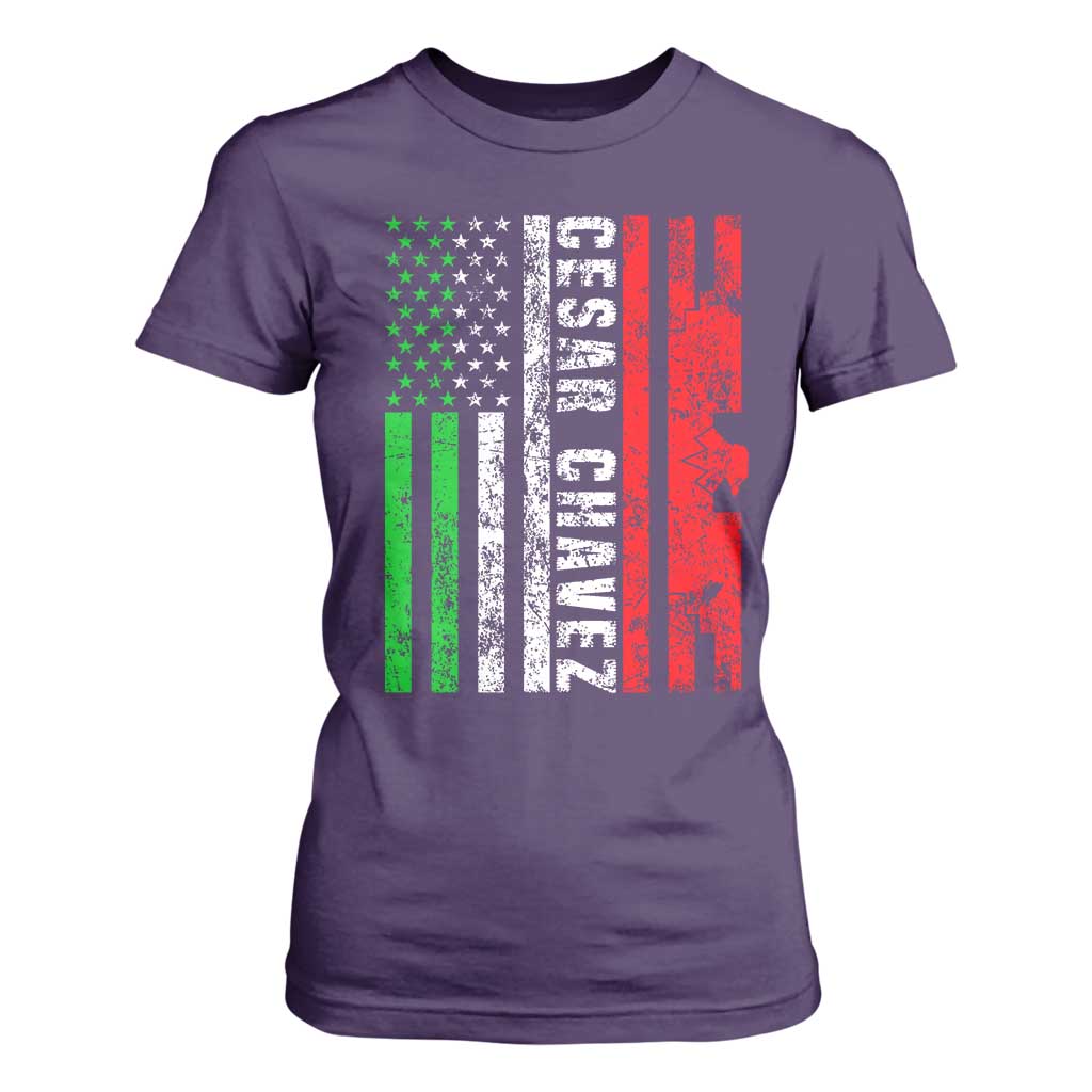 Cesar Chavez T Shirt For Women American Mexican Flag Patriotic Mexico Distressed TS02 Purple Print Your Wear
