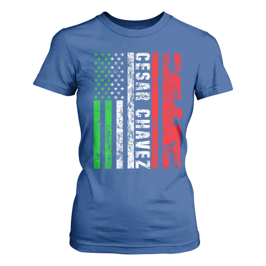 Cesar Chavez T Shirt For Women American Mexican Flag Patriotic Mexico Distressed TS02 Royal Blue Print Your Wear
