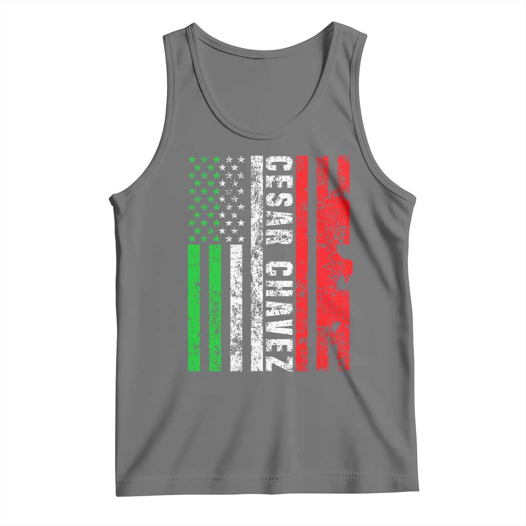 Cesar Chavez Tank Top American Mexican Flag Patriotic Mexico Distressed TS02 Black Heather Print Your Wear