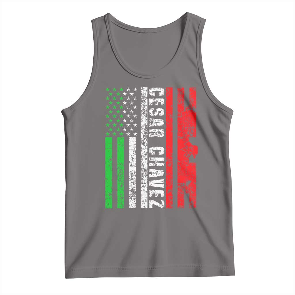 Cesar Chavez Tank Top American Mexican Flag Patriotic Mexico Distressed TS02 Deep Heather Print Your Wear
