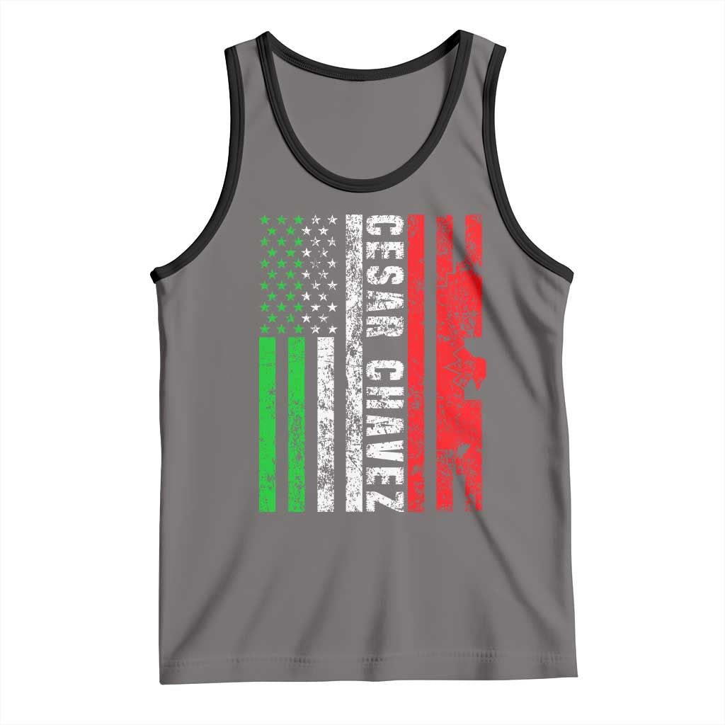 Cesar Chavez Tank Top American Mexican Flag Patriotic Mexico Distressed TS02 Deep Heather Black Print Your Wear