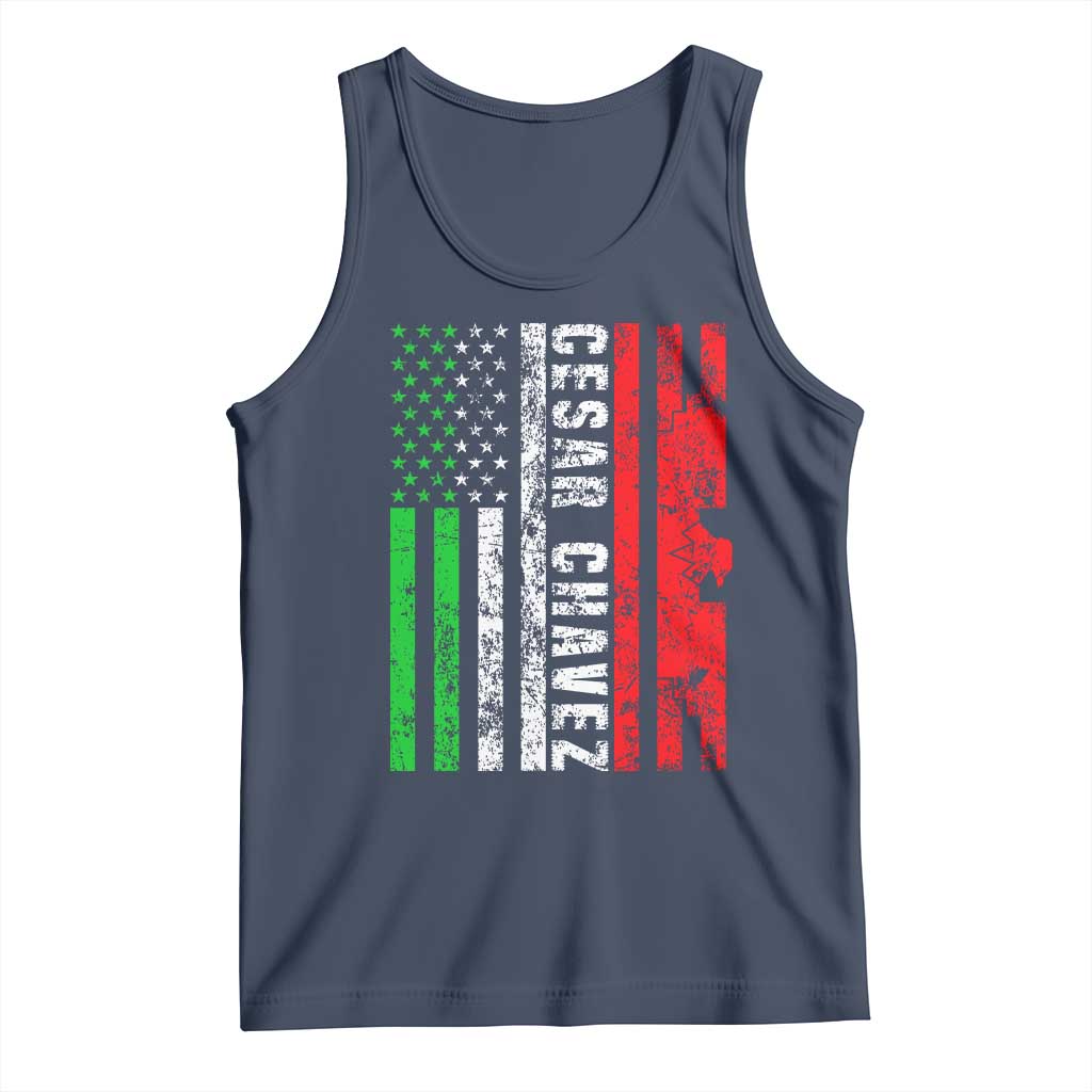 Cesar Chavez Tank Top American Mexican Flag Patriotic Mexico Distressed TS02 Navy Print Your Wear