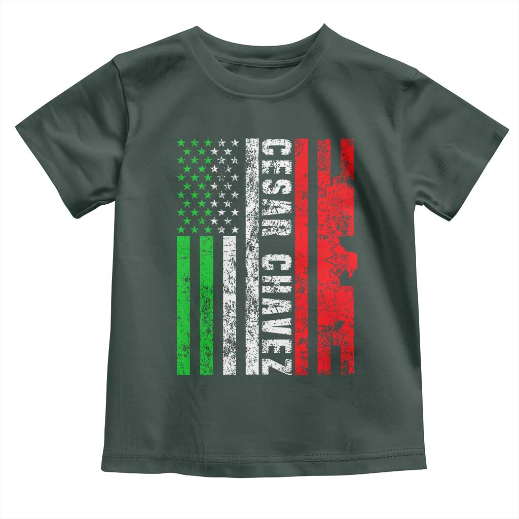 Cesar Chavez Toddler T Shirt American Mexican Flag Patriotic Mexico Distressed TS02 Dark Forest Green Print Your Wear