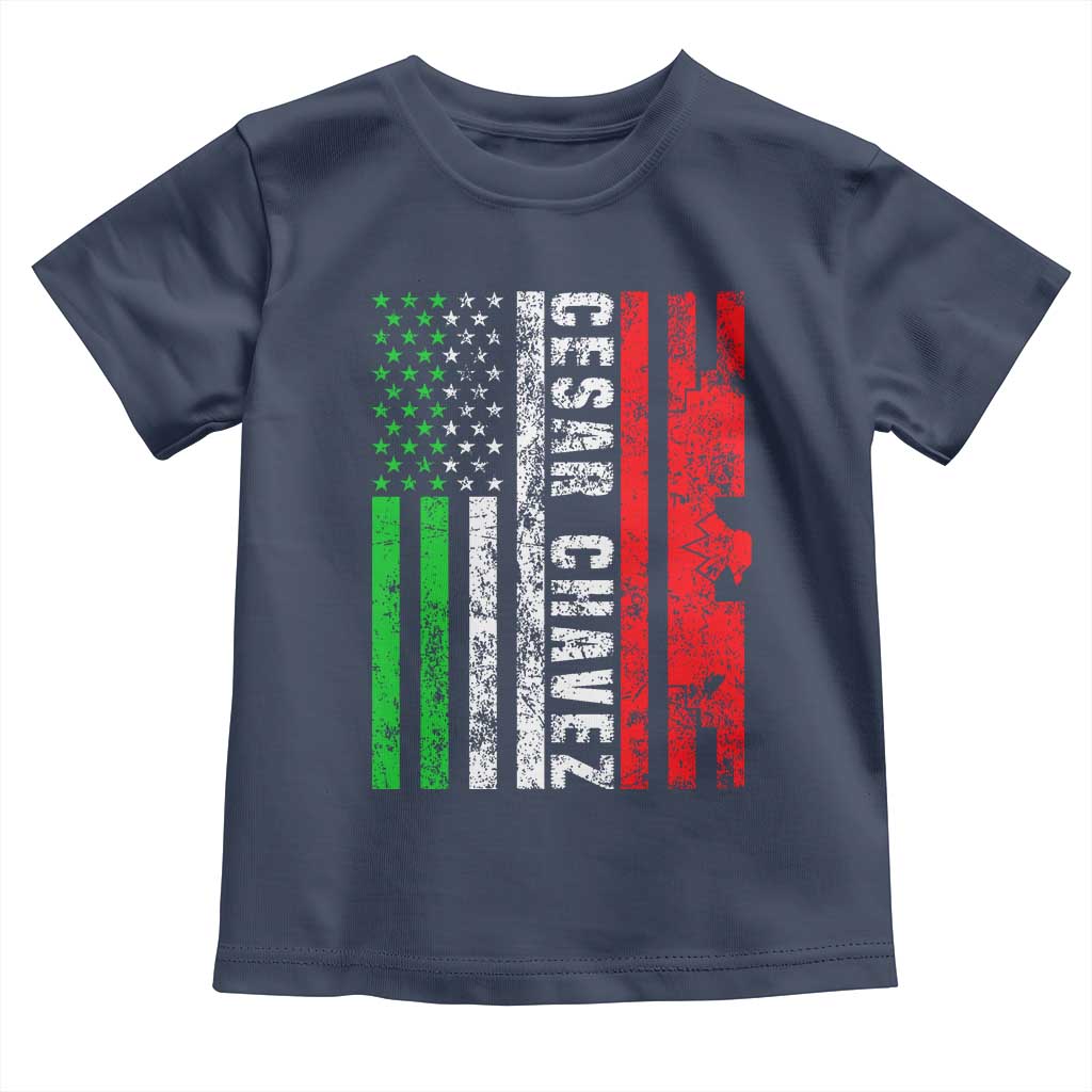 Cesar Chavez Toddler T Shirt American Mexican Flag Patriotic Mexico Distressed TS02 Navy Print Your Wear