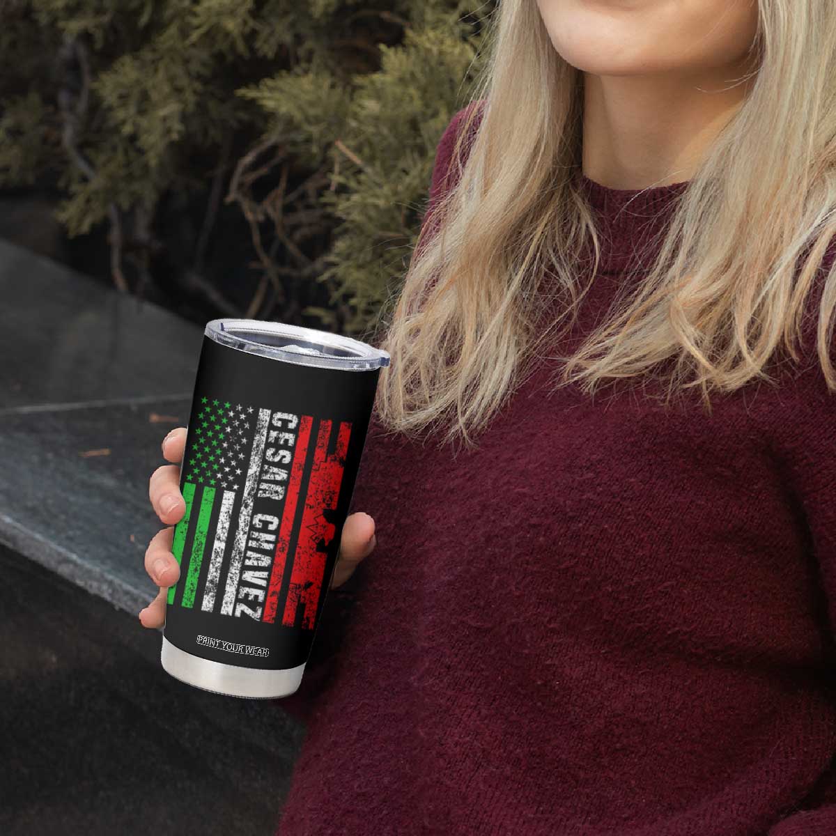 Cesar Chavez Tumbler Cup American Mexican Flag Patriotic Mexico Distressed TS02 Print Your Wear