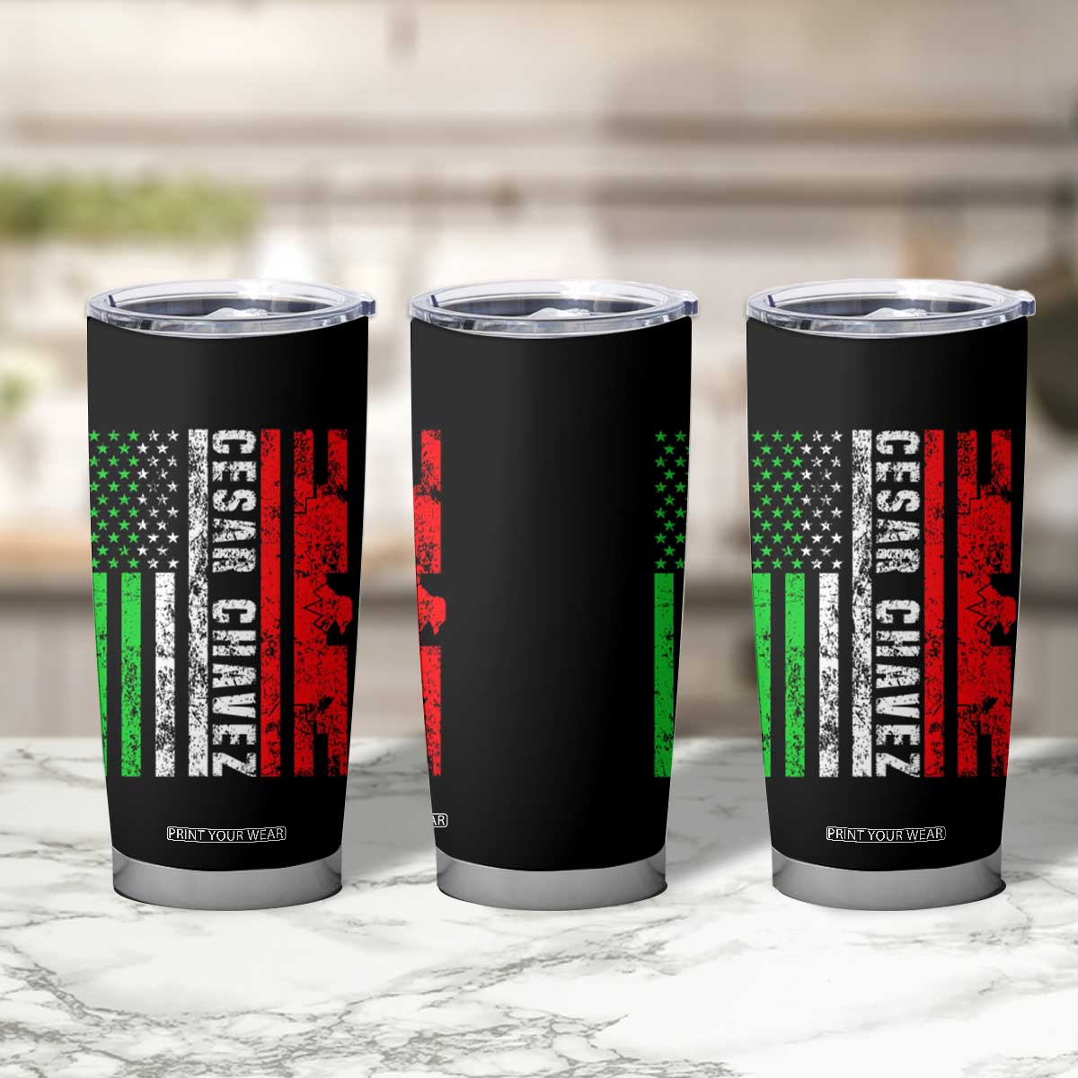 Cesar Chavez Tumbler Cup American Mexican Flag Patriotic Mexico Distressed TS02 Print Your Wear