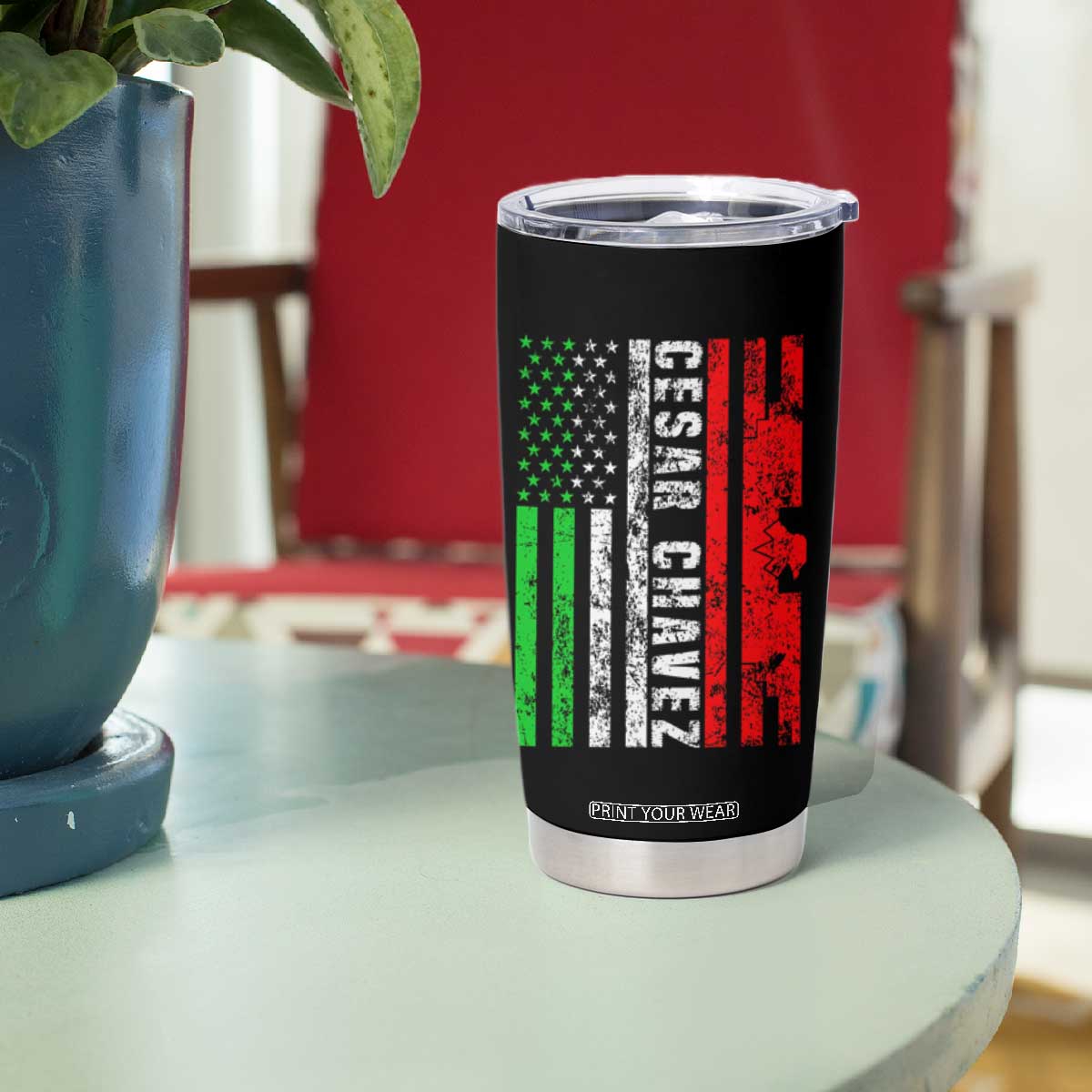 Cesar Chavez Tumbler Cup American Mexican Flag Patriotic Mexico Distressed TS02 Print Your Wear