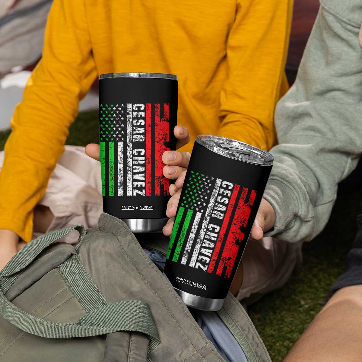 Cesar Chavez Tumbler Cup American Mexican Flag Patriotic Mexico Distressed TS02 Print Your Wear