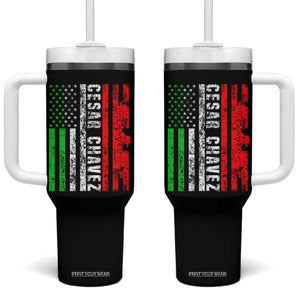 Cesar Chavez Tumbler With Handle American Mexican Flag Patriotic Mexico Distressed TS02 One Size: 40 oz Black Print Your Wear