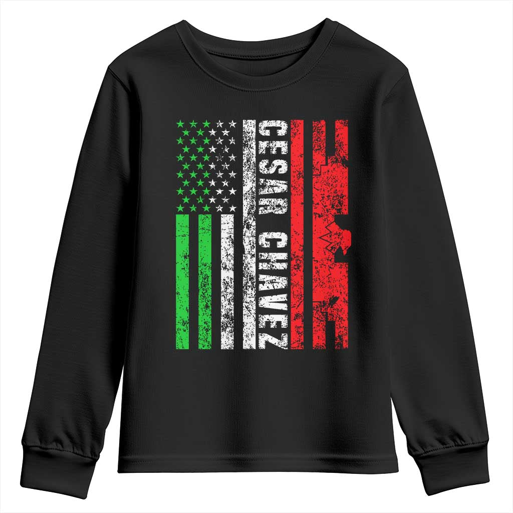 Cesar Chavez Youth Sweatshirt American Mexican Flag Patriotic Mexico Distressed TS02 Black Print Your Wear