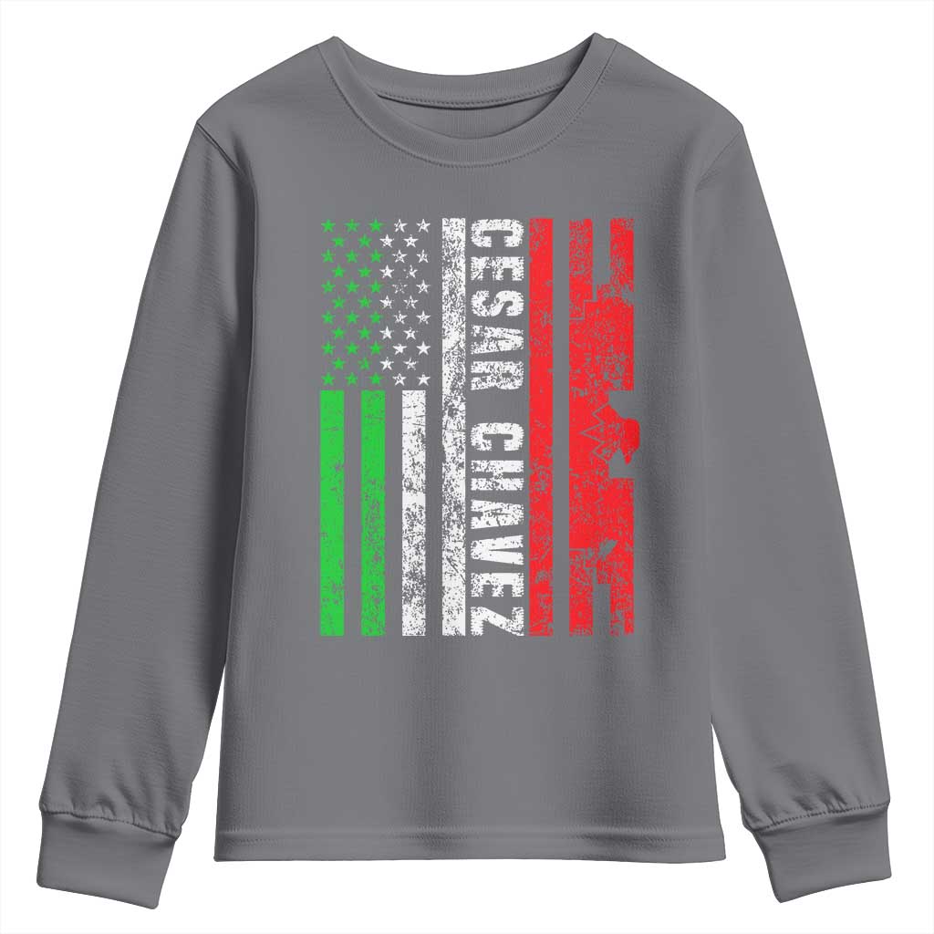 Cesar Chavez Youth Sweatshirt American Mexican Flag Patriotic Mexico Distressed TS02 Charcoal Print Your Wear