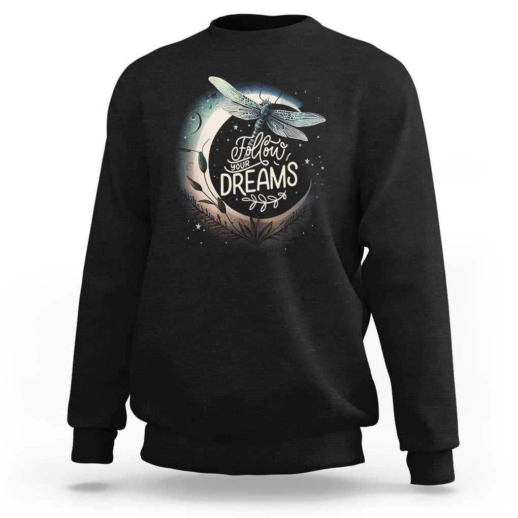 Dragonfly Sweatshirt Follow Your Dream Moon Child Dragonfly Dreamer Inspirational Shirt for Women, Dragonfly T-shirt, Dragonfly Gift, Insect Lover Shirt, Spiritual Shirt TS02 Black Print Your Wear