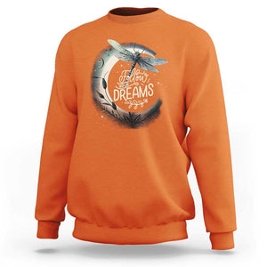 Dragonfly Sweatshirt Follow Your Dream Moon Child Dragonfly Dreamer Inspirational Shirt for Women, Dragonfly T-shirt, Dragonfly Gift, Insect Lover Shirt, Spiritual Shirt TS02 Orange Print Your Wear