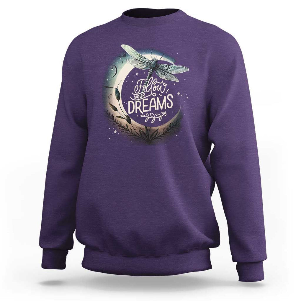 Dragonfly Sweatshirt Follow Your Dream Moon Child Dragonfly Dreamer Inspirational Shirt for Women, Dragonfly T-shirt, Dragonfly Gift, Insect Lover Shirt, Spiritual Shirt TS02 Purple Print Your Wear