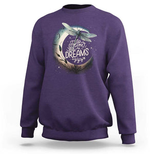 Dragonfly Sweatshirt Follow Your Dream Moon Child Dragonfly Dreamer Inspirational Shirt for Women, Dragonfly T-shirt, Dragonfly Gift, Insect Lover Shirt, Spiritual Shirt TS02 Purple Print Your Wear