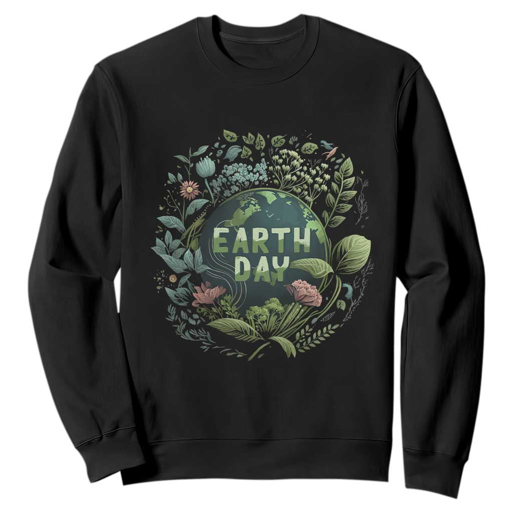 Earth Day Sweatshirt Green Planet TS02 Black Printyourwear