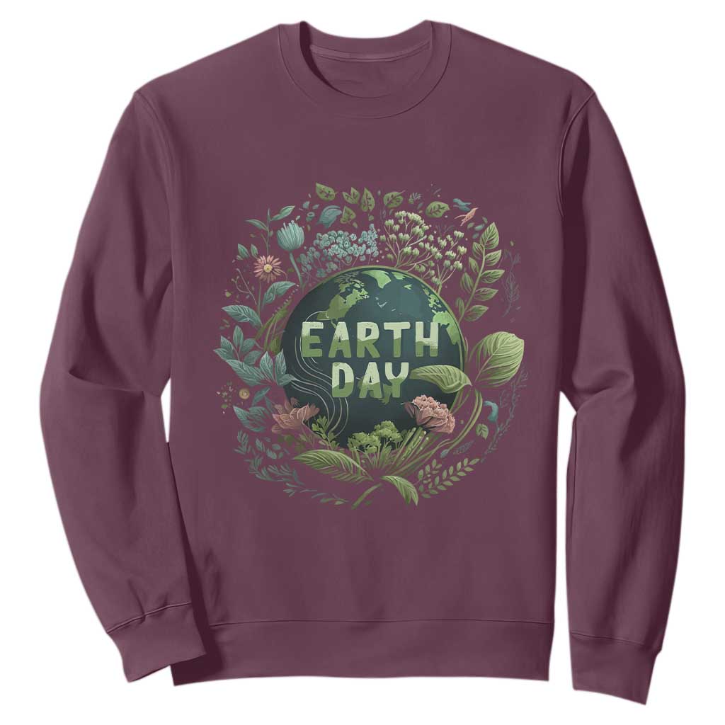 Earth Day Sweatshirt Green Planet TS02 Maroon Printyourwear
