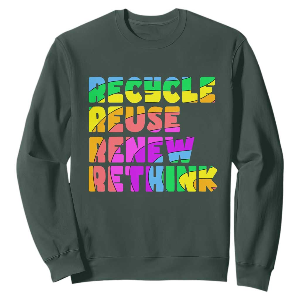 Earth Day Sweatshirt Recycle Reuse Renew Rethink The Four Rs TS02 Dark Forest Green Printyourwear