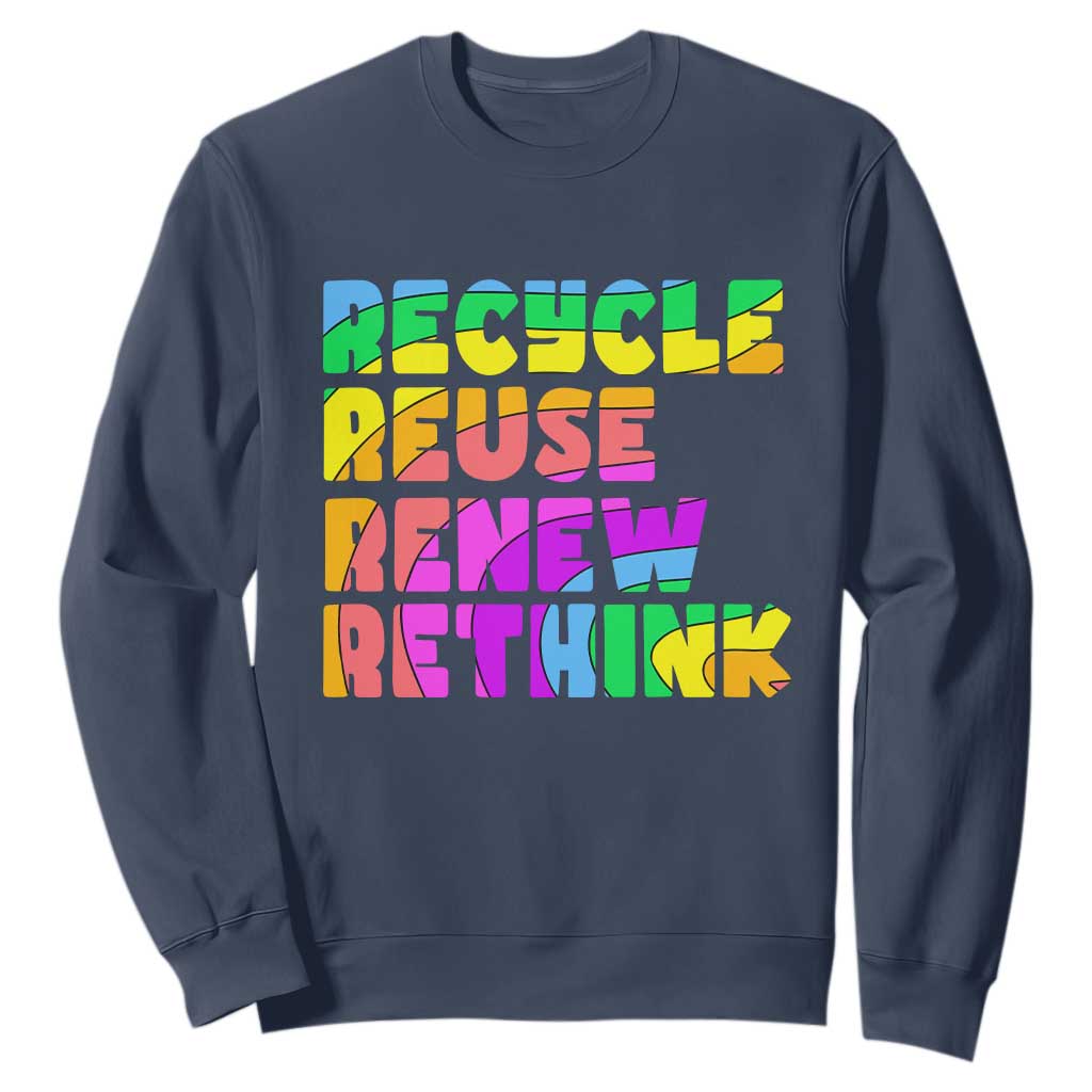 Earth Day Sweatshirt Recycle Reuse Renew Rethink The Four Rs TS02 Navy Printyourwear
