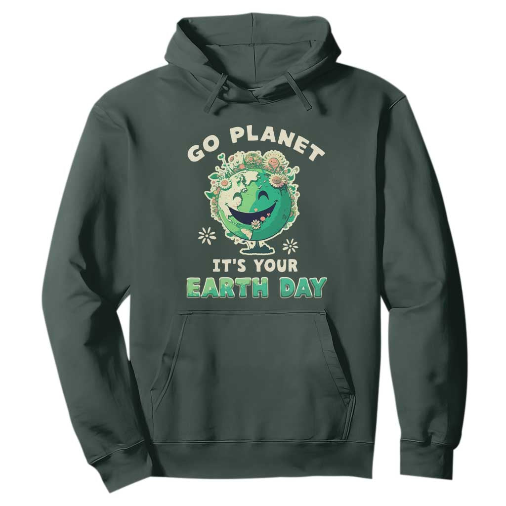 Earth Day Hoodie Go Planet It's Your Birthday Retro Groovy TS02 Dark Forest Green Printyourwear