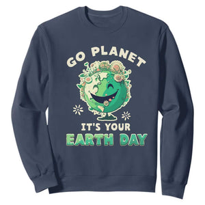 Earth Day Sweatshirt Go Planet It's Your Birthday Retro Groovy TS02 Navy Printyourwear