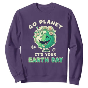 Earth Day Sweatshirt Go Planet It's Your Birthday Retro Groovy TS02 Purple Printyourwear