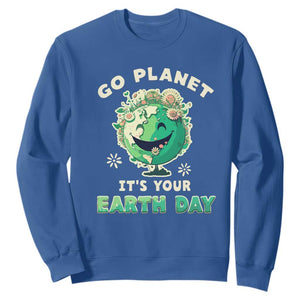 Earth Day Sweatshirt Go Planet It's Your Birthday Retro Groovy TS02 Royal Blue Printyourwear