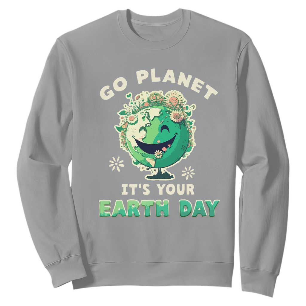 Earth Day Sweatshirt Go Planet It's Your Birthday Retro Groovy TS02 Sport Gray Printyourwear