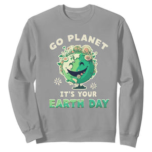 Earth Day Sweatshirt Go Planet It's Your Birthday Retro Groovy TS02 Sport Gray Printyourwear