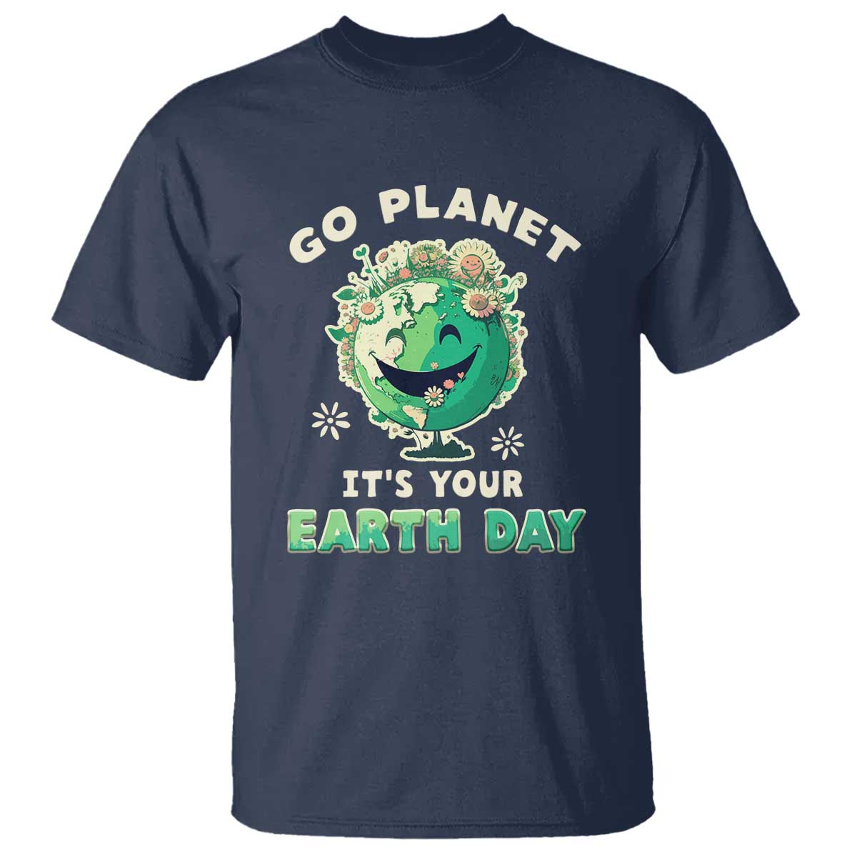 Earth Day T Shirt Go Planet It's Your Birthday Retro Groovy TS02 Navy Printyourwear